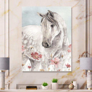 watercolors Pink Wild Horses II - Traditional Living Room Wall Decor